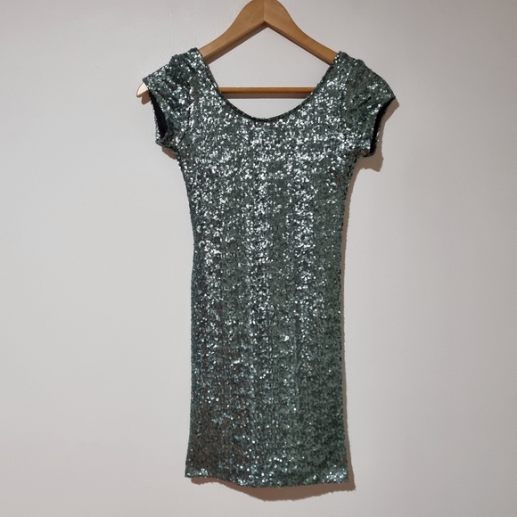 Backstage Size xxs Pale Aqua Blue Sequined Mini Cocktail Party Dress - Picture 2 of 5